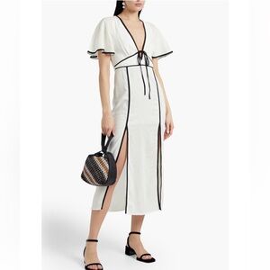 VIX PAULA HERMANNY | Liz two-tone linen-blend midi dress Black White